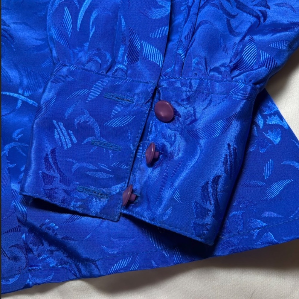 Vintage SK & Company Long Sleeve Blouse Royal Blue Mock Neck/Shoulder Pad Size12 - Picture 4 of 13